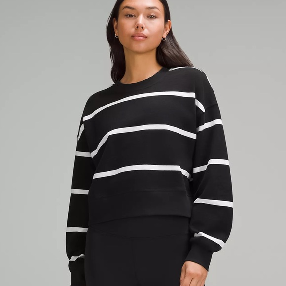 lululemon athletica Tops - Lululemon BNWT! Perfectly Oversized Cropped Crew  *Stripe Black White Size 10